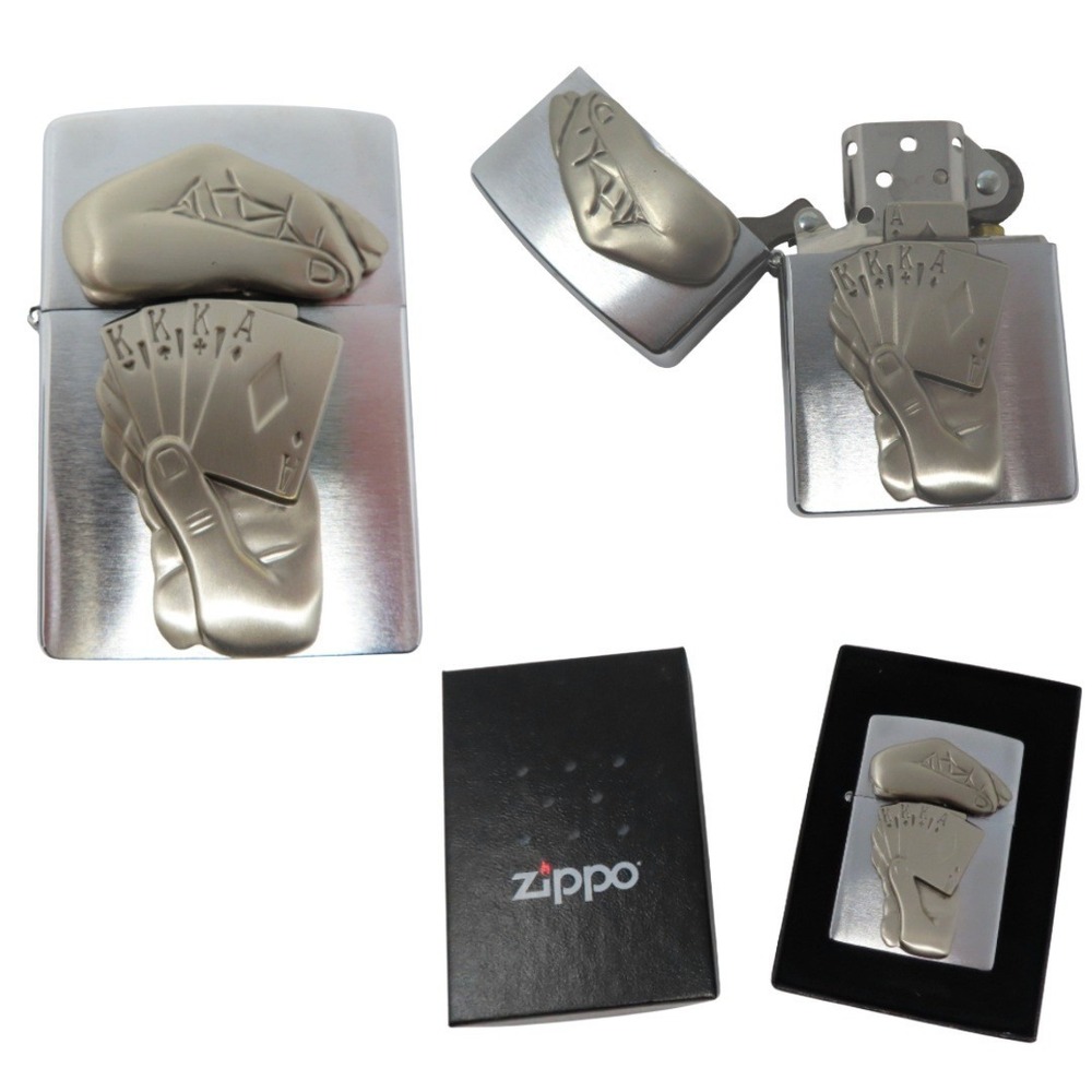 VTG‎ 2005 Zippo Poker Bluff 3 Kings Ace 3D Emblem Lighter Brushed Chrome Box USA